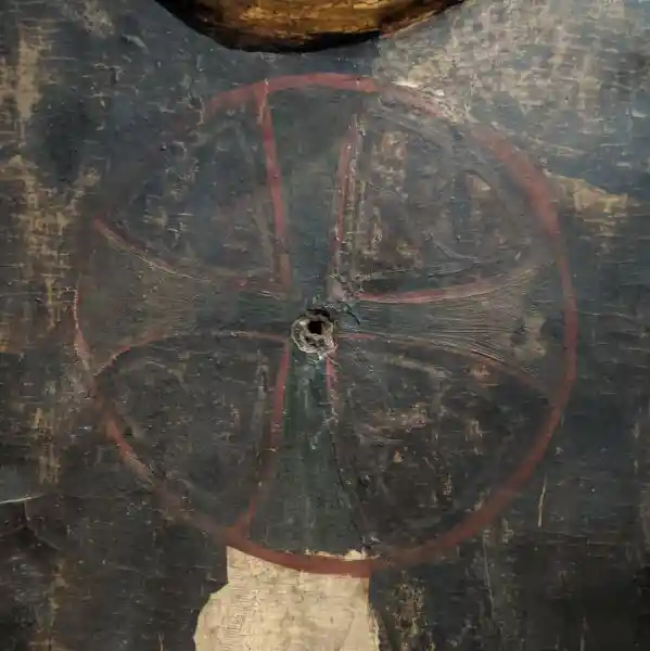 Detail of the Shrine Madonna, cross inside a circle, located in Bode Museum.